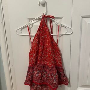 American Eagle Outfitters Red Floral Halter Blouse
